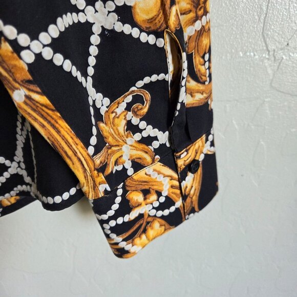 Chico's No Iron Printed Button Up Top Black/Gold Size XL 100% Cotton Long Sleeve - Picture 6 of 9